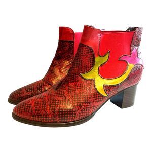 Socofy Womens 10.5 Multicolor Leather Ankle Bootie Retro western boho GOOD